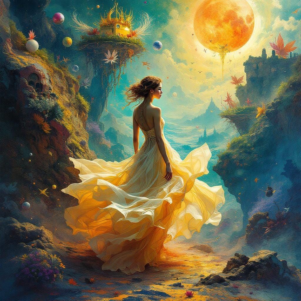 Ethereal Woman in Surrealist Dreamscape