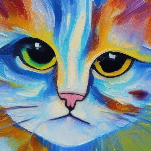 Colorful Cat Portrait in Expressionist Impasto Style