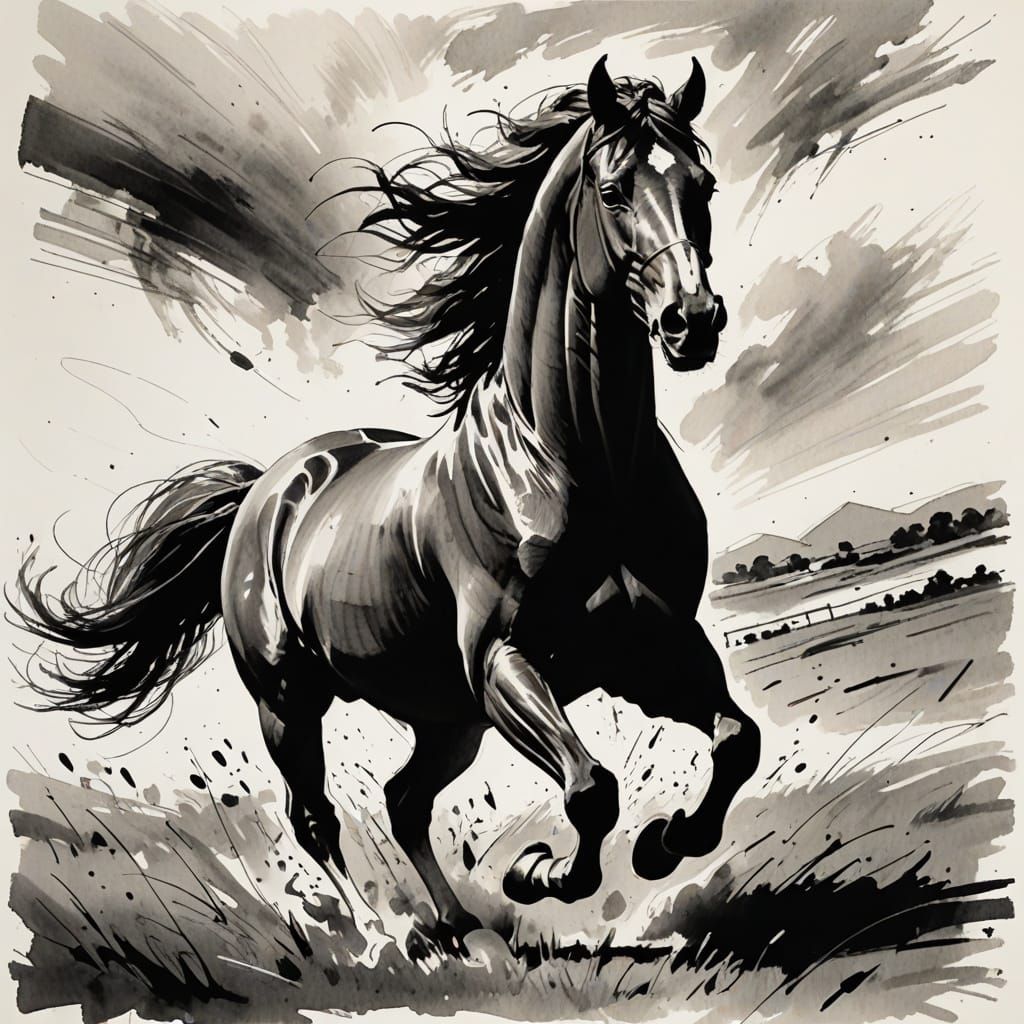 Dynamic Horse Concept Art in Sketch Style