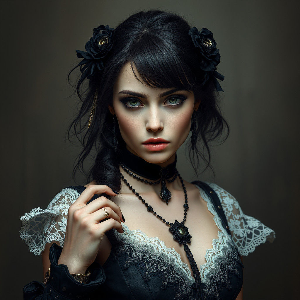 Gothic Elegance: A Hyperrealistic Portrait of Rebellion