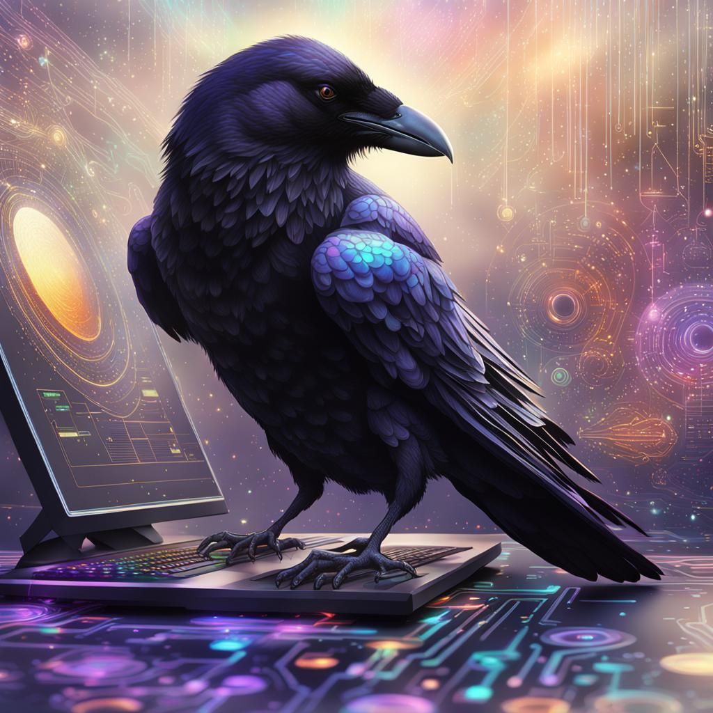Crow Programmer: Holographic Astral Illustration