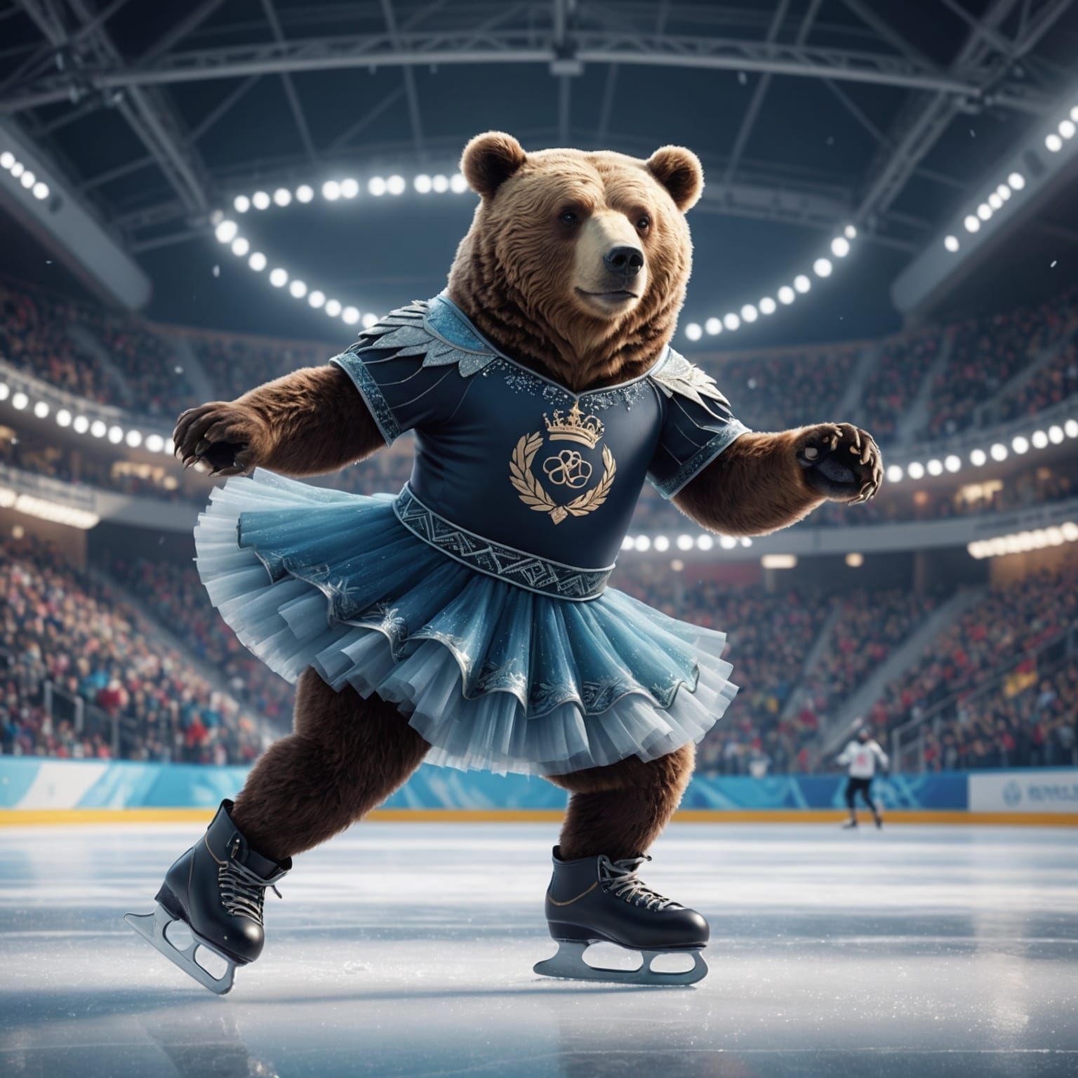 Bear Ice Skating in Olympics, Detailed Matte Painting
