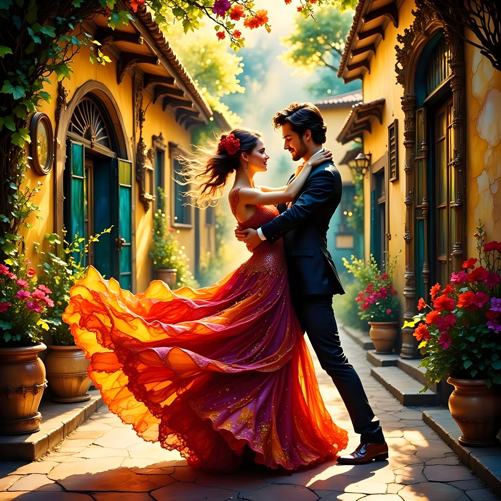 Spanish Dancer in Epic Fantasy Courtyard