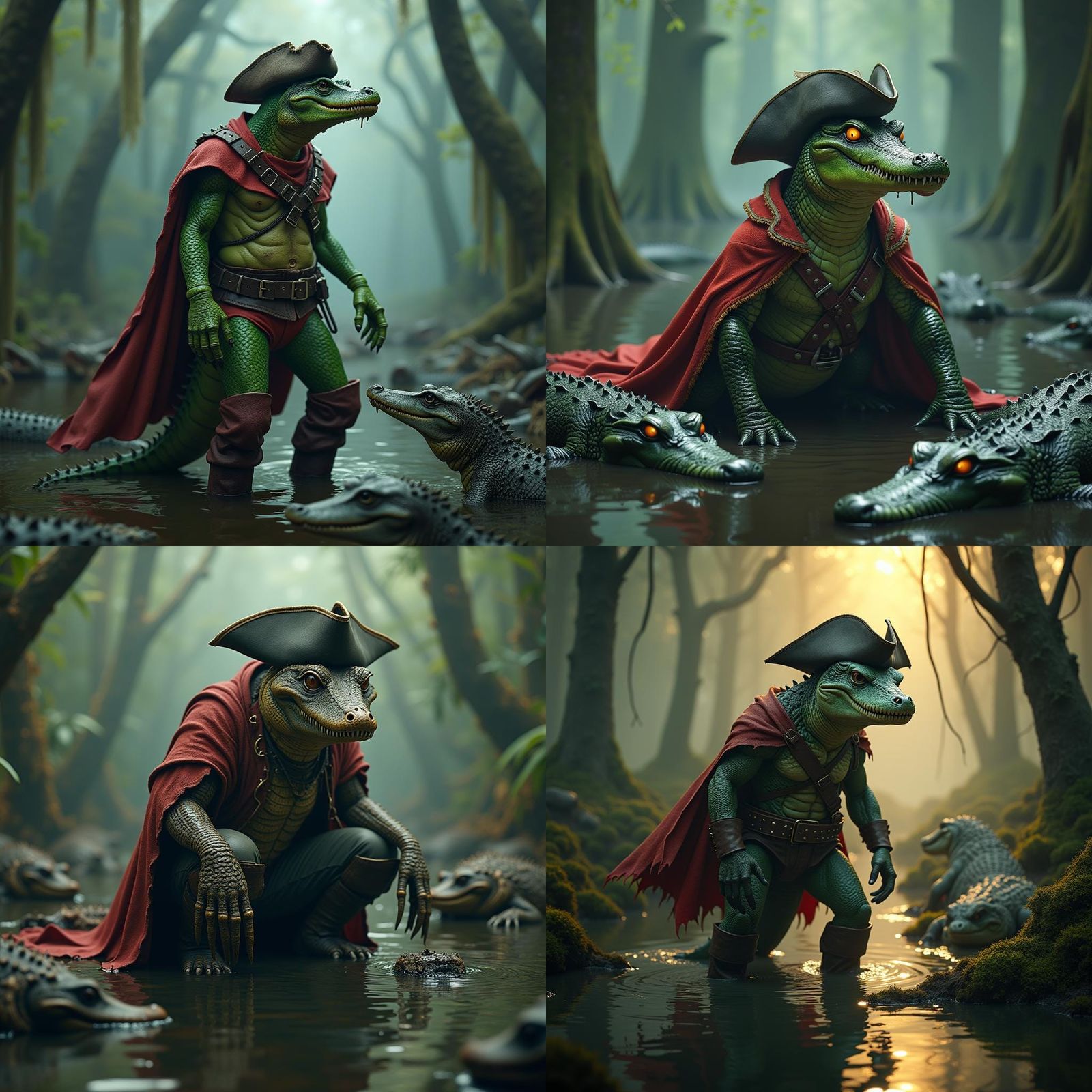 Pirate Lizardman Camouflaged in Alligator Swamp