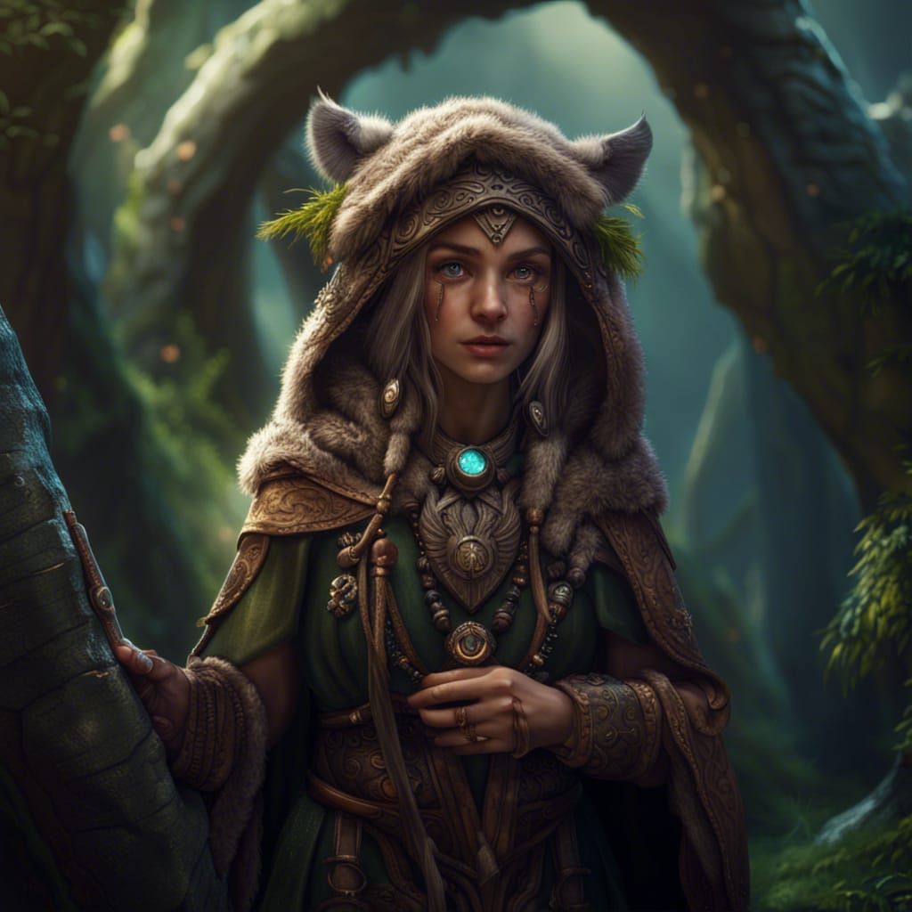 Cute, Shy Female Druid in Digital Painting