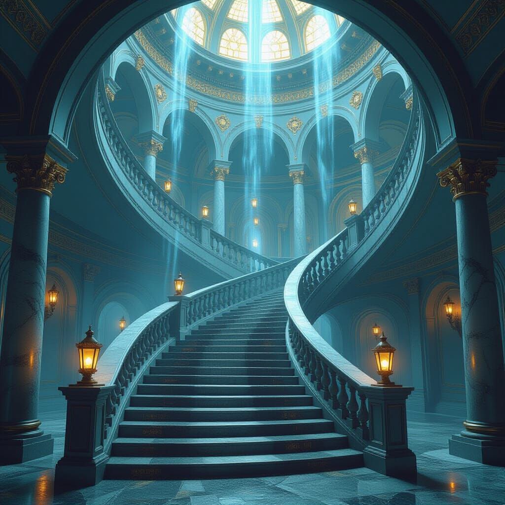 Infinite Staircase in Futuristic Surrealism Style