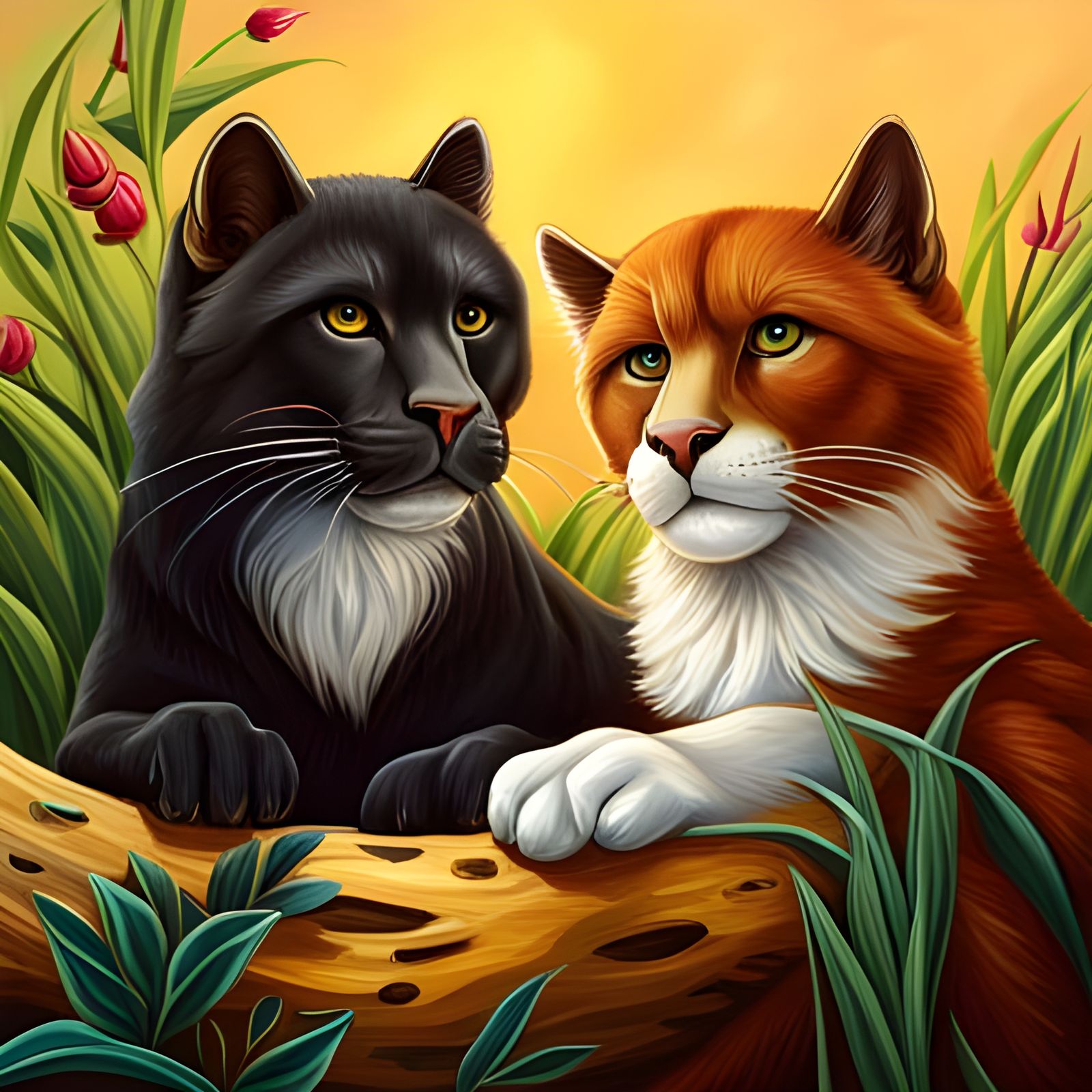 Golden Panthers in Detailed Impasto Acrylic Art