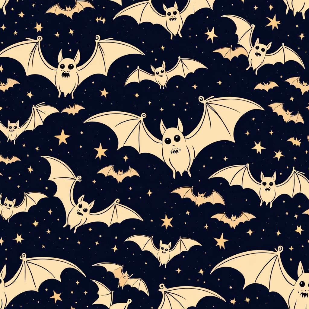 Creepy Bats in Starry Fantasy Night Sky
