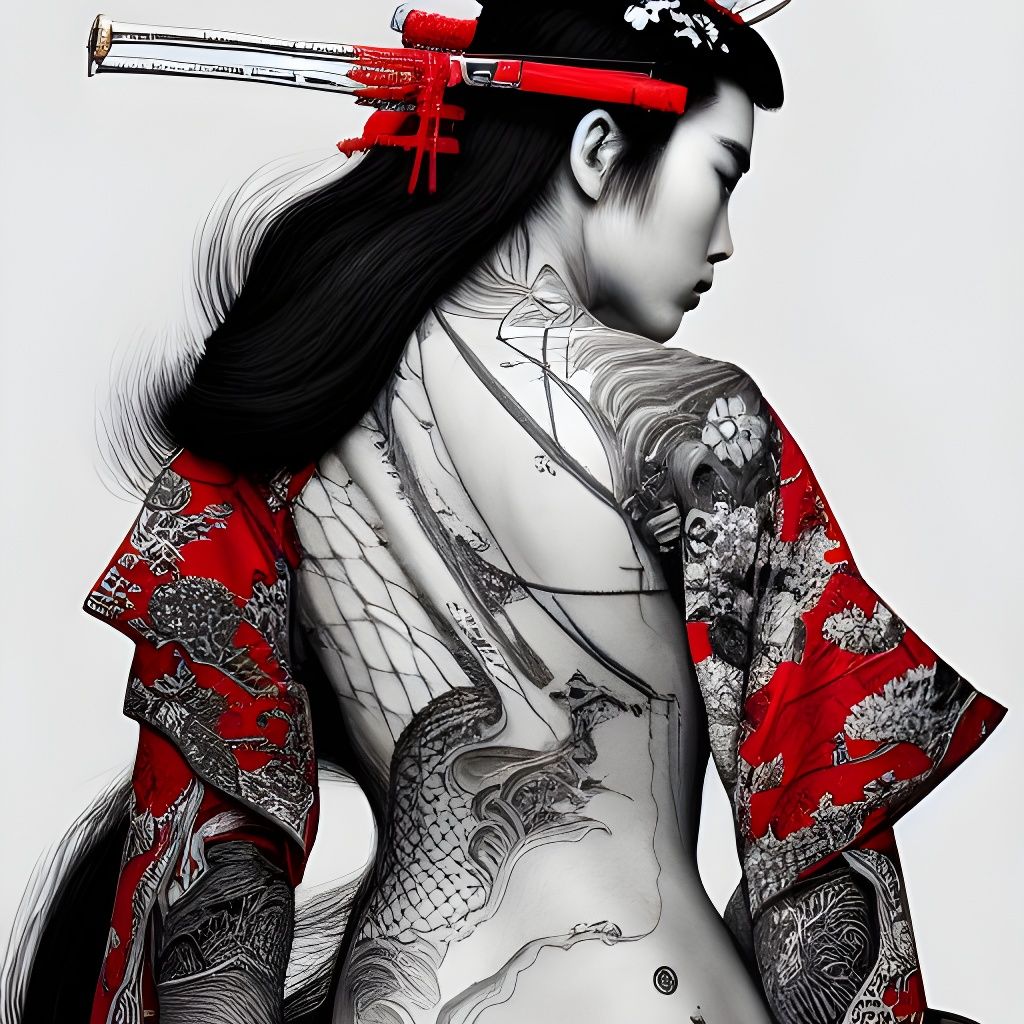 Beautiful Samurai Girl with Japanese Tattoos