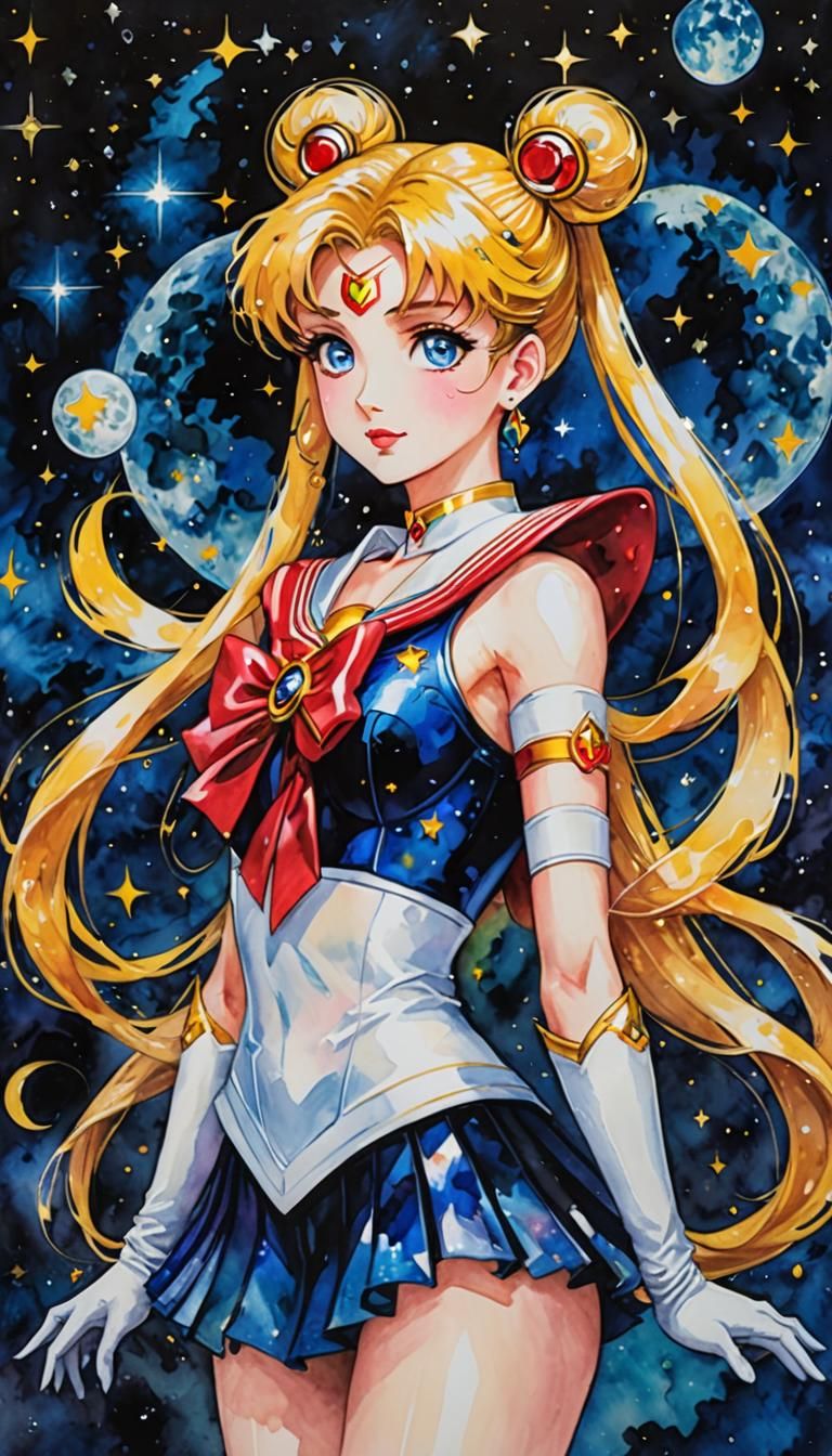 Alcohol Ink Sailor Moon Against Starry Sky