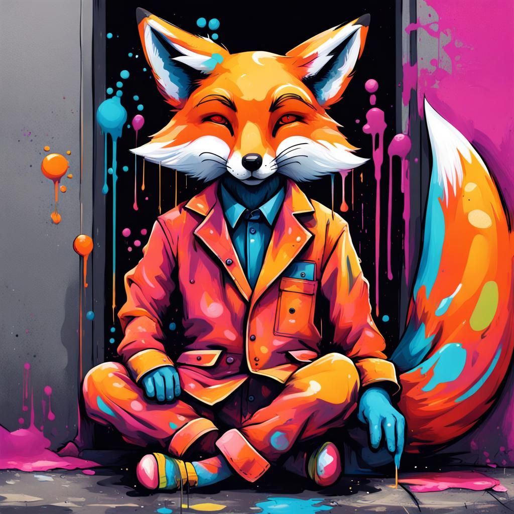 Fox in Pajamas as Colorful Graffiti Art