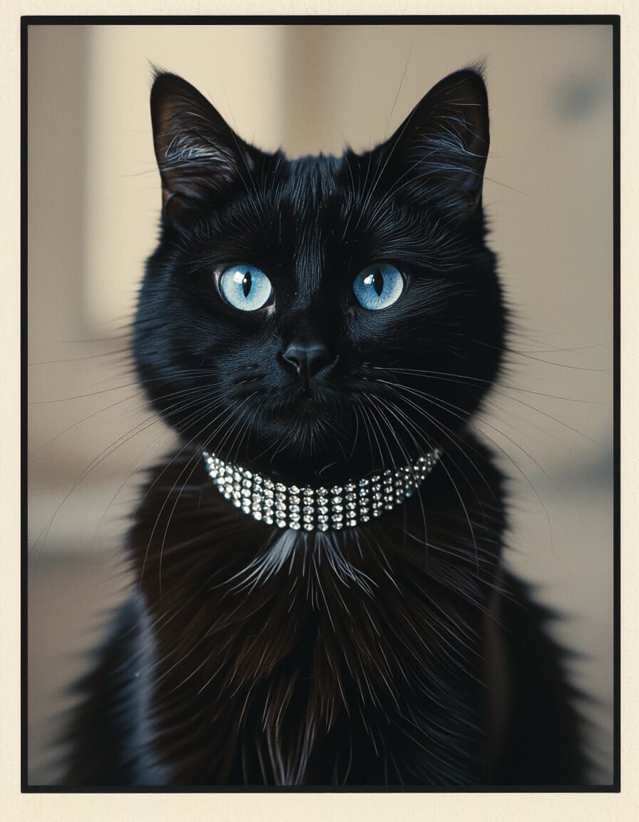 Black Cat with Starry Eyes: Cinematic Portrait