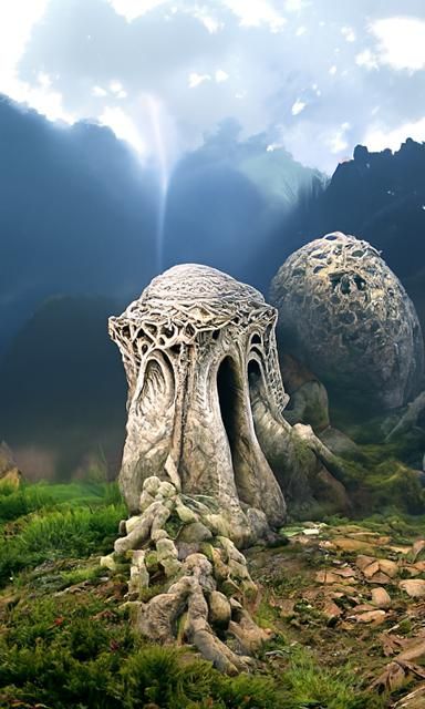 Surreal Valley Monument in Volumetric Lighting