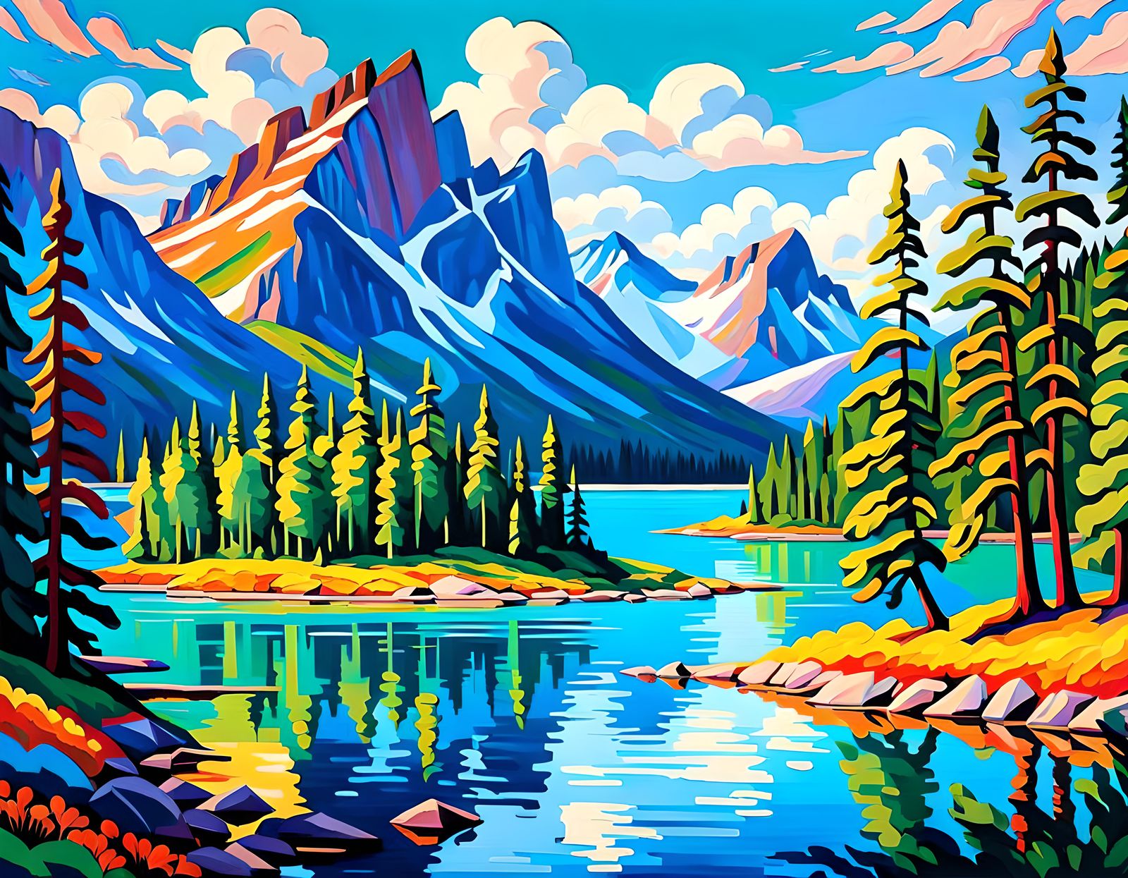 Spirit Island Postcard in Fauvist Style