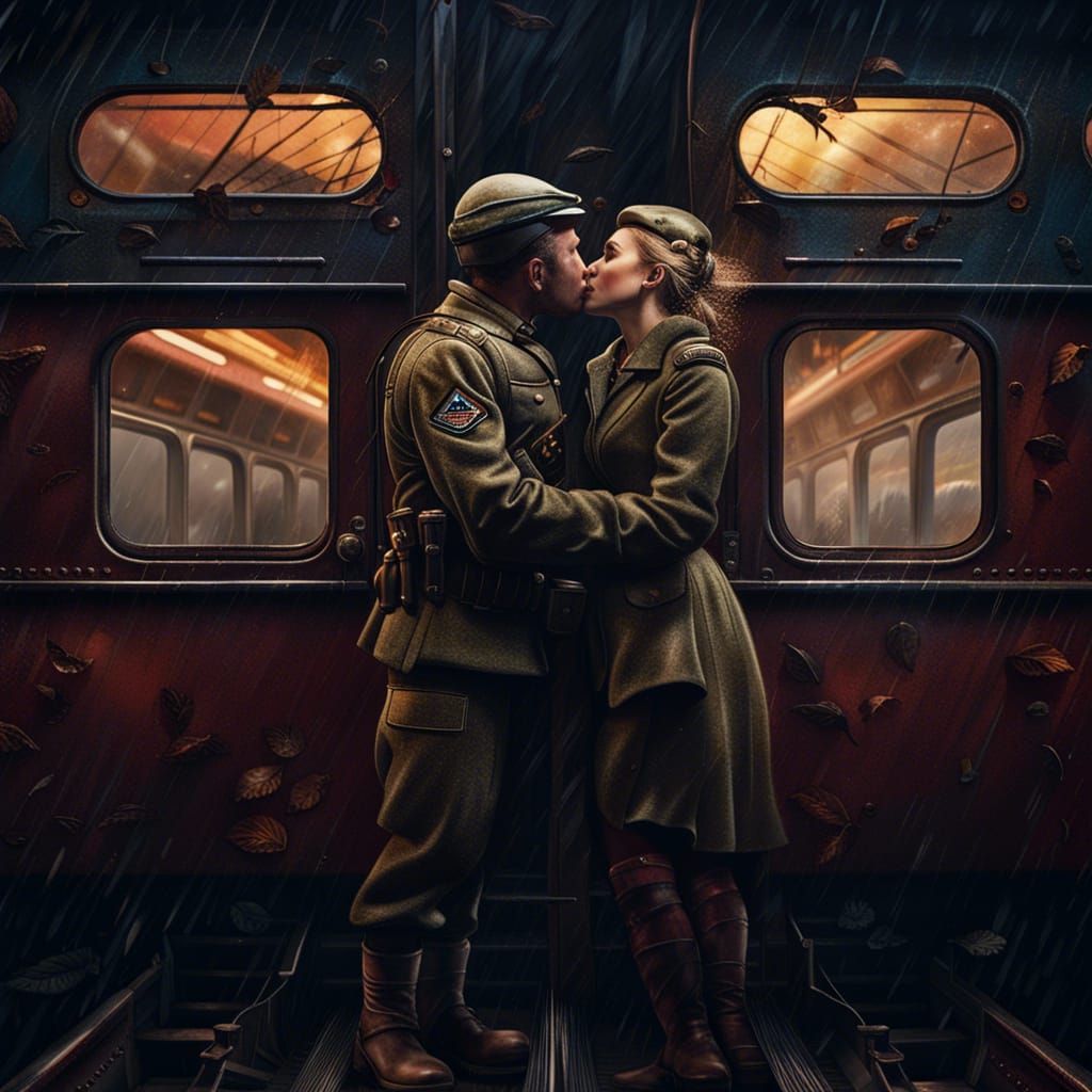 Soldier's Farewell Kiss at Train Departure