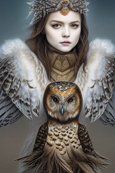 Dark Fantasy Owl Girl in Detailed Armor