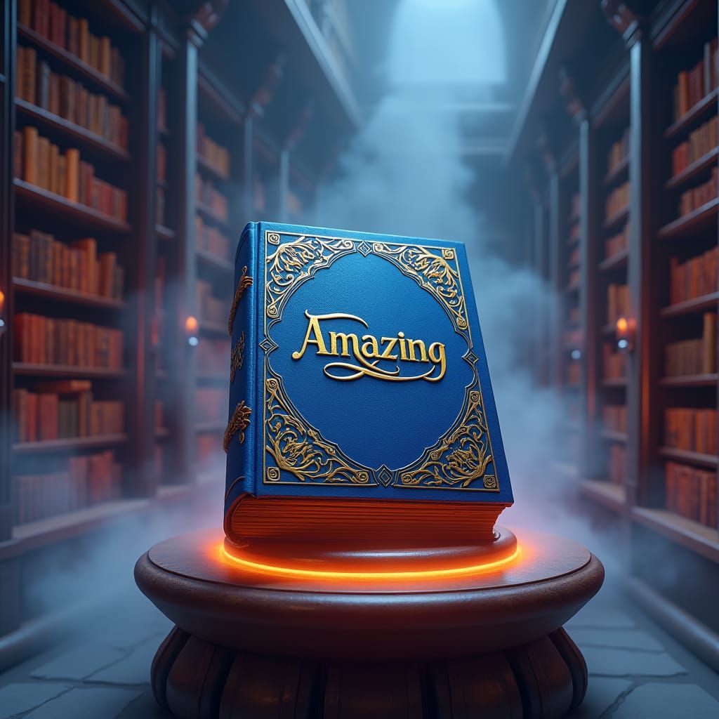 Majestic Blue Book 'Amazing' in Mystical Library