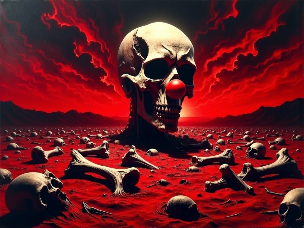 Dystopian Surrealist Skull in Wasteland Painting