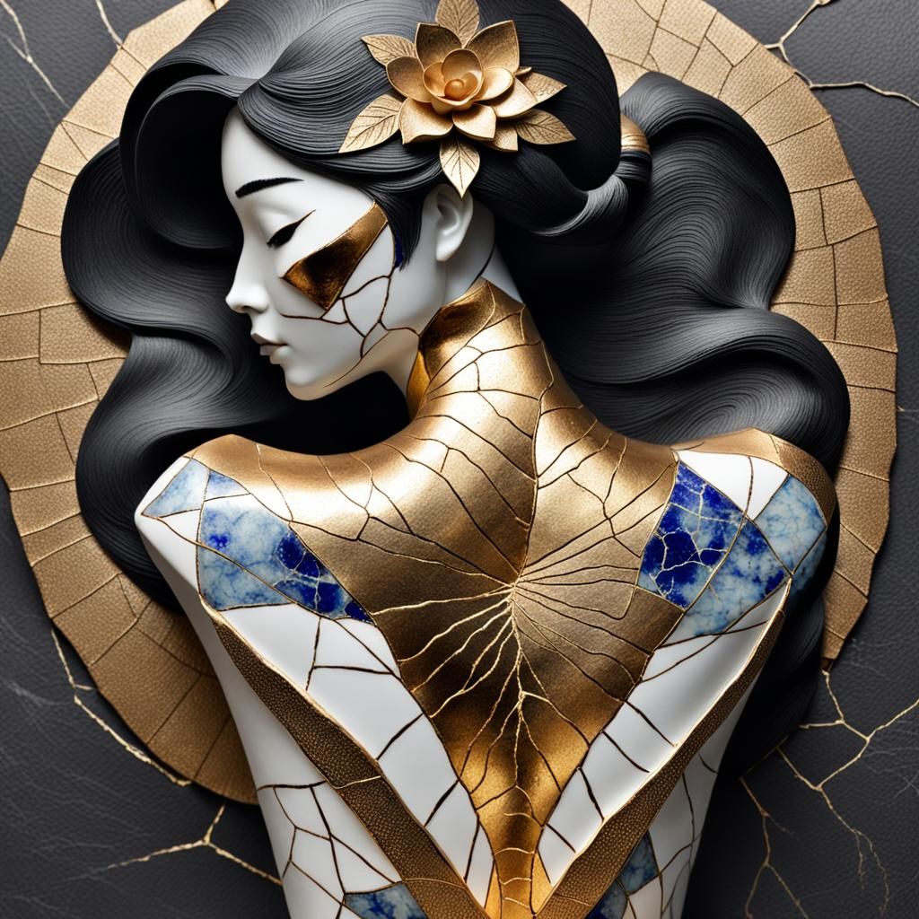 Raku Kintsugi Woman Portrait