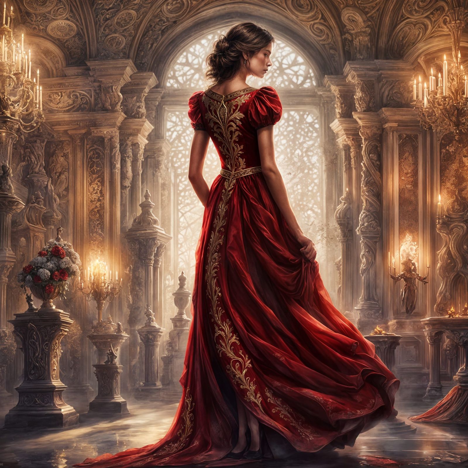 Girl in Velvet Fantasy Portrait, Detailed Matte Painting