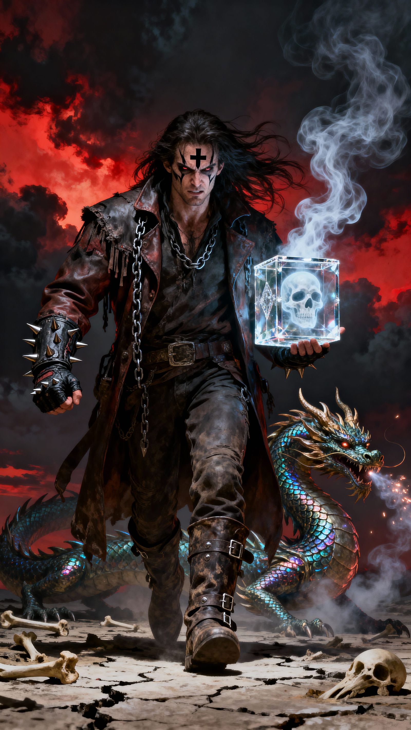 Dark Fantasy Demon Hunter with Cursed Crystal Box