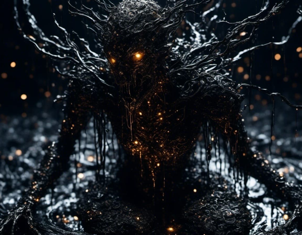 Tar Monster Crawling from Puddle: Dark Fantasy Art