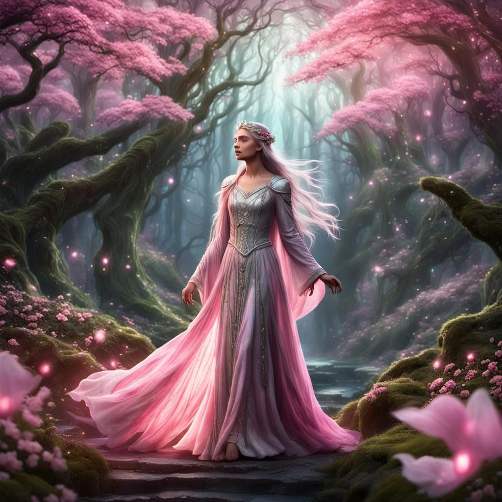 Enchanted Elf in Mystical Forest, Fantasy Art