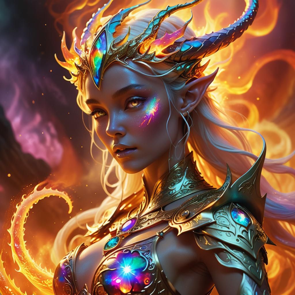 Elven Dragon Princess in a Surreal Bioluminescent Style