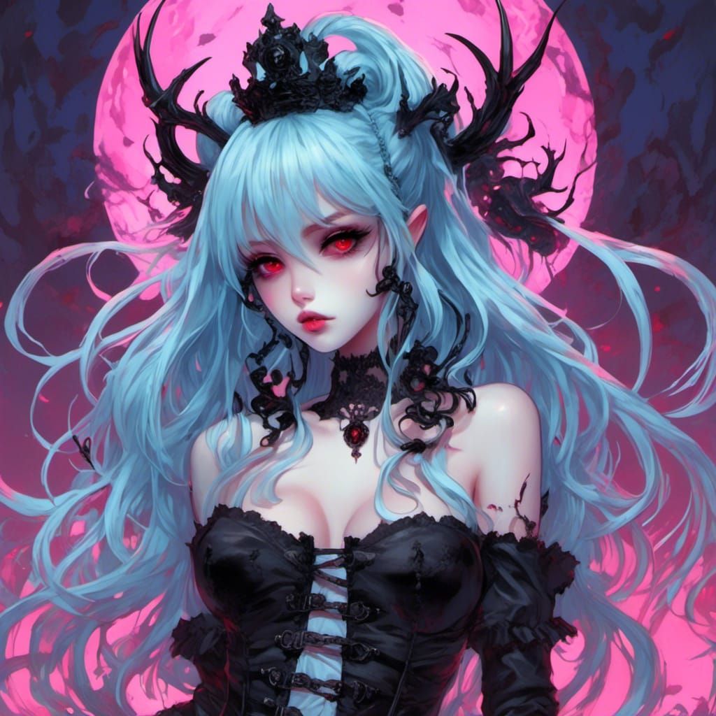 Anime Ghoul Girl with Light Blue Hair