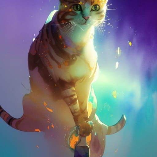 Watercolor Cat with Golden Splatter in 8K