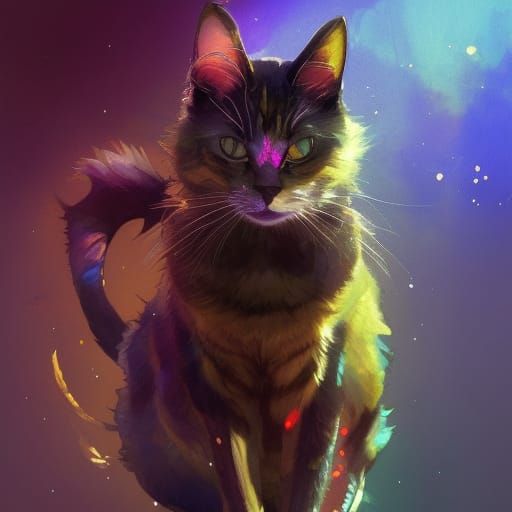 Watercolor Cat with Golden Splatter, Hyperdetailed Art