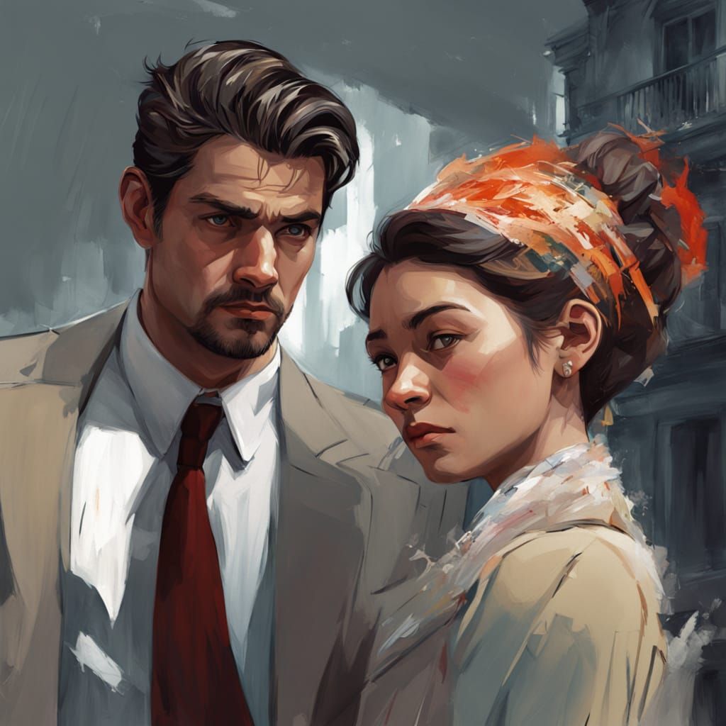 Mafia Couple Portrait in Hyperdetailed Splash Art