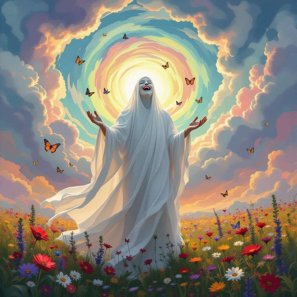 Ethereal Light Figure in Psychedelic Utopia