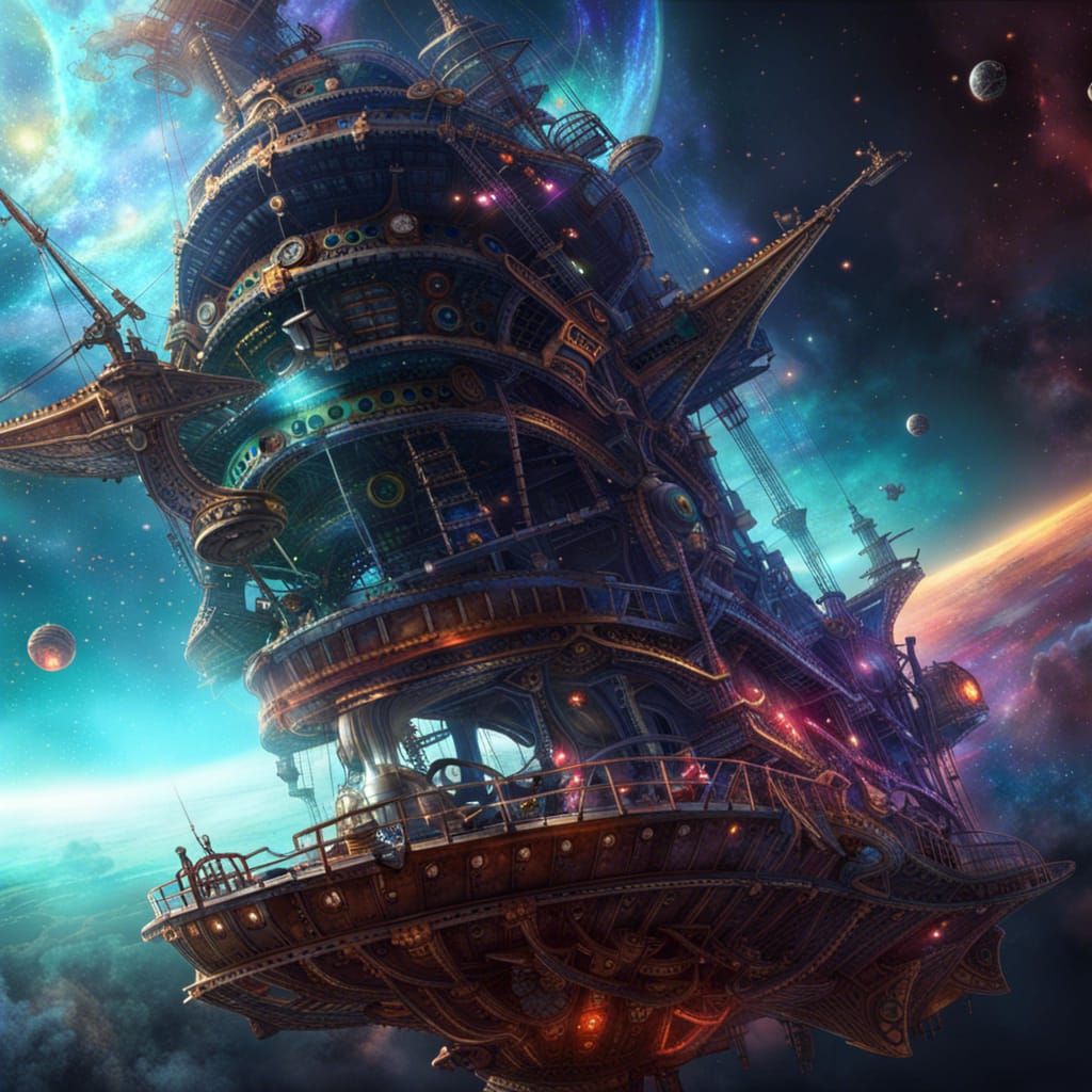 Steampunk Spaceship Attacked by Space Kraken