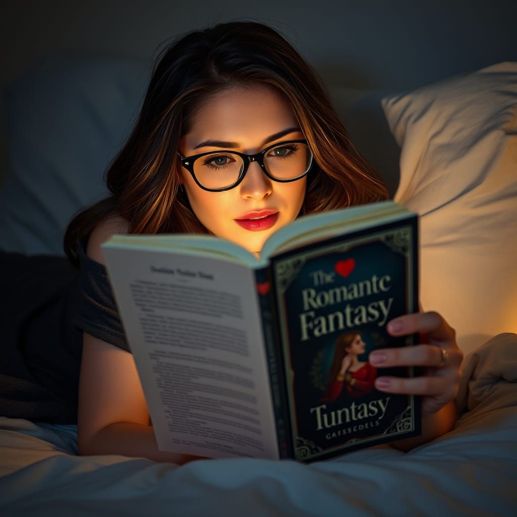A Romantic Fantasy Reader Under Soft Lamplight