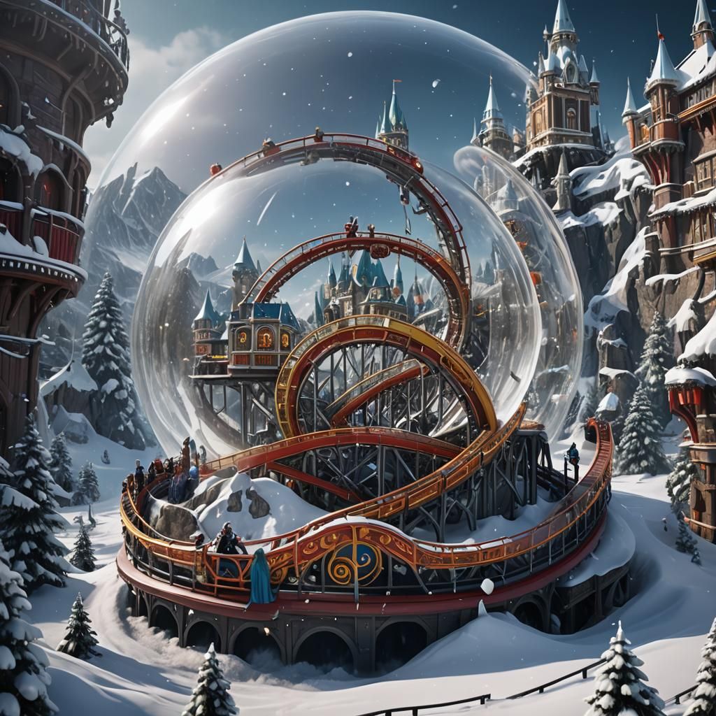 Rollercoaster in Snowglobe: Detailed Matte Painting