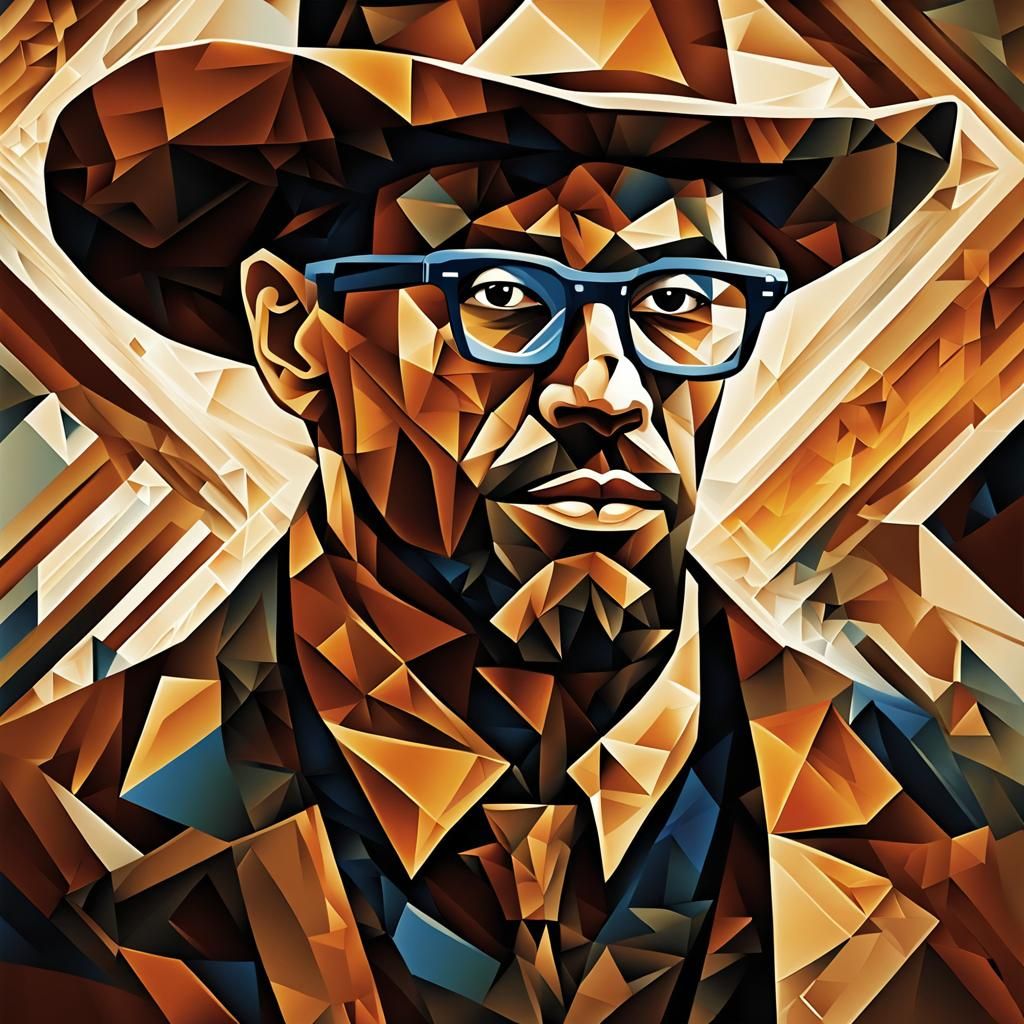 Cowboy Portrait in Geometric Cubist Art
