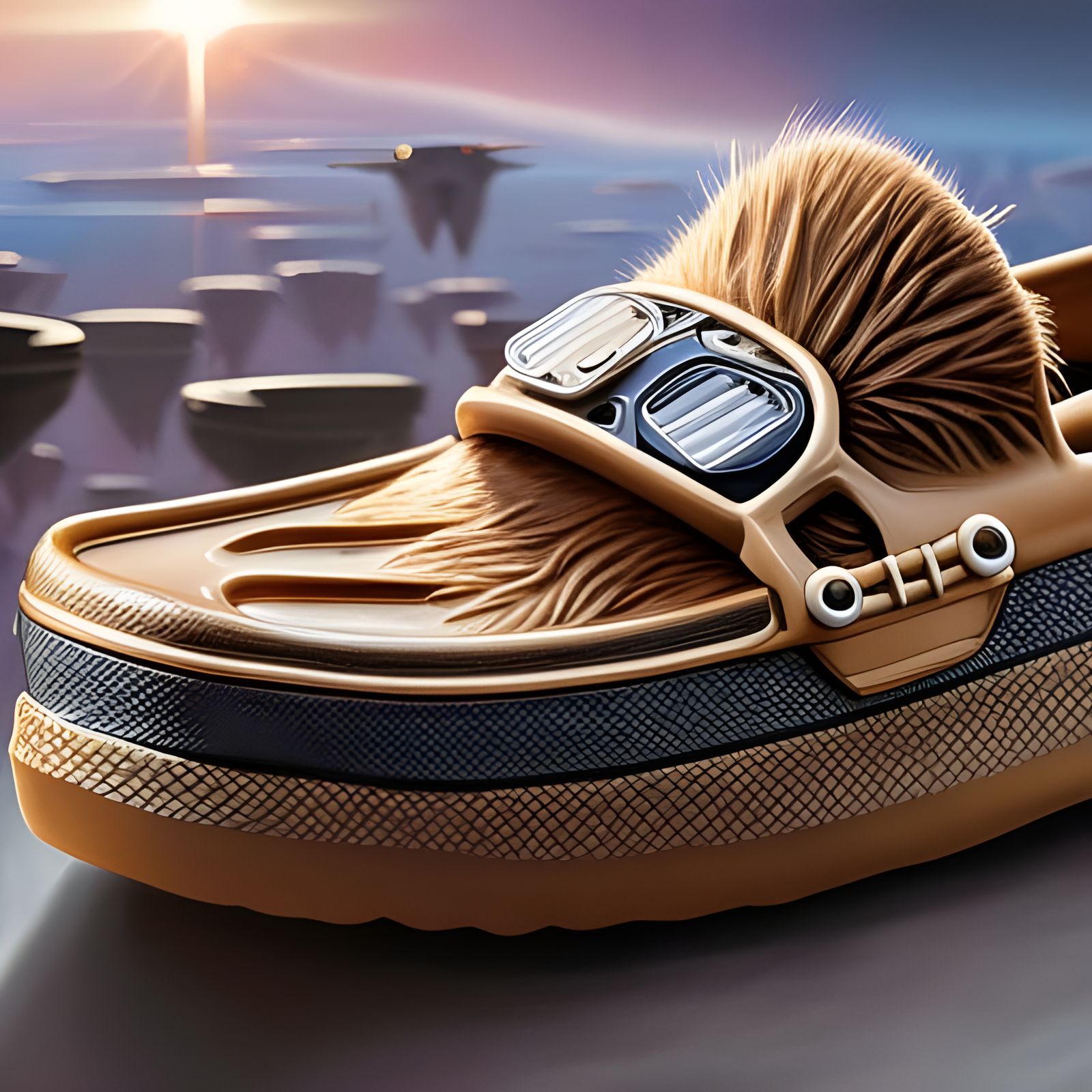 Chewbacca's Crocs: A Hyperrealistic Spaceship Portrait