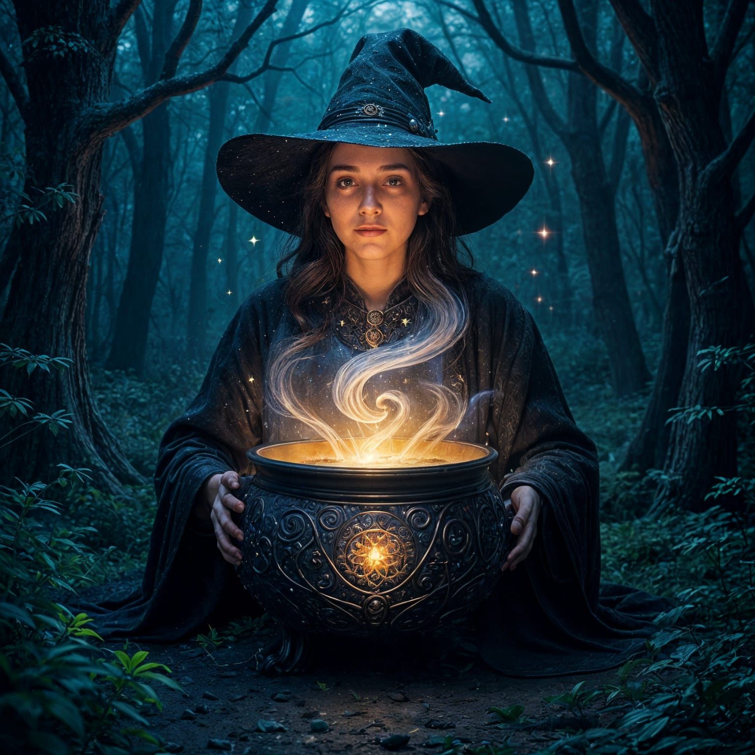 Surreal Witch's Cauldron with Galaxy Vortex