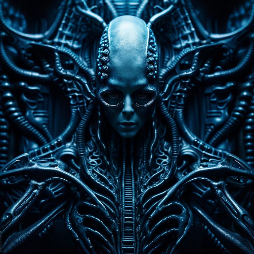 Ethereal Alien Portrait in Bio-Mechanical Art Style