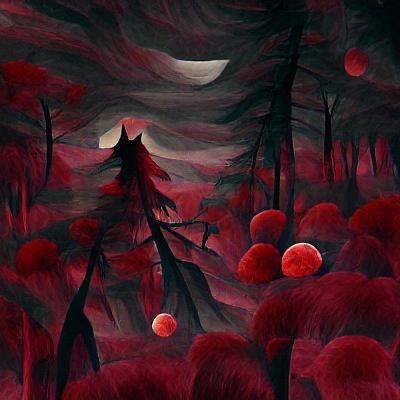 Eerie Red Moon Over a Dark Forest