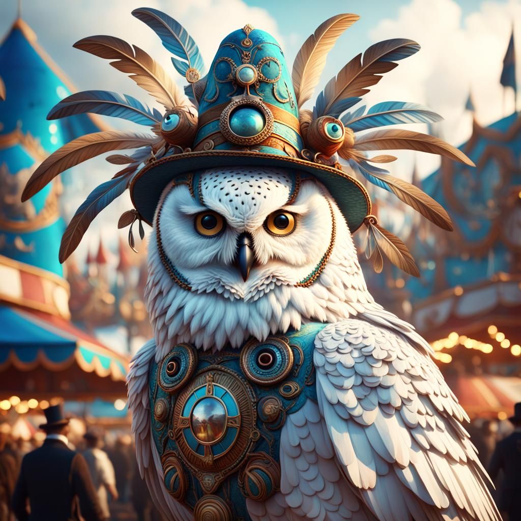 Owl with Propeller Hat at Carnival: Digital Painting