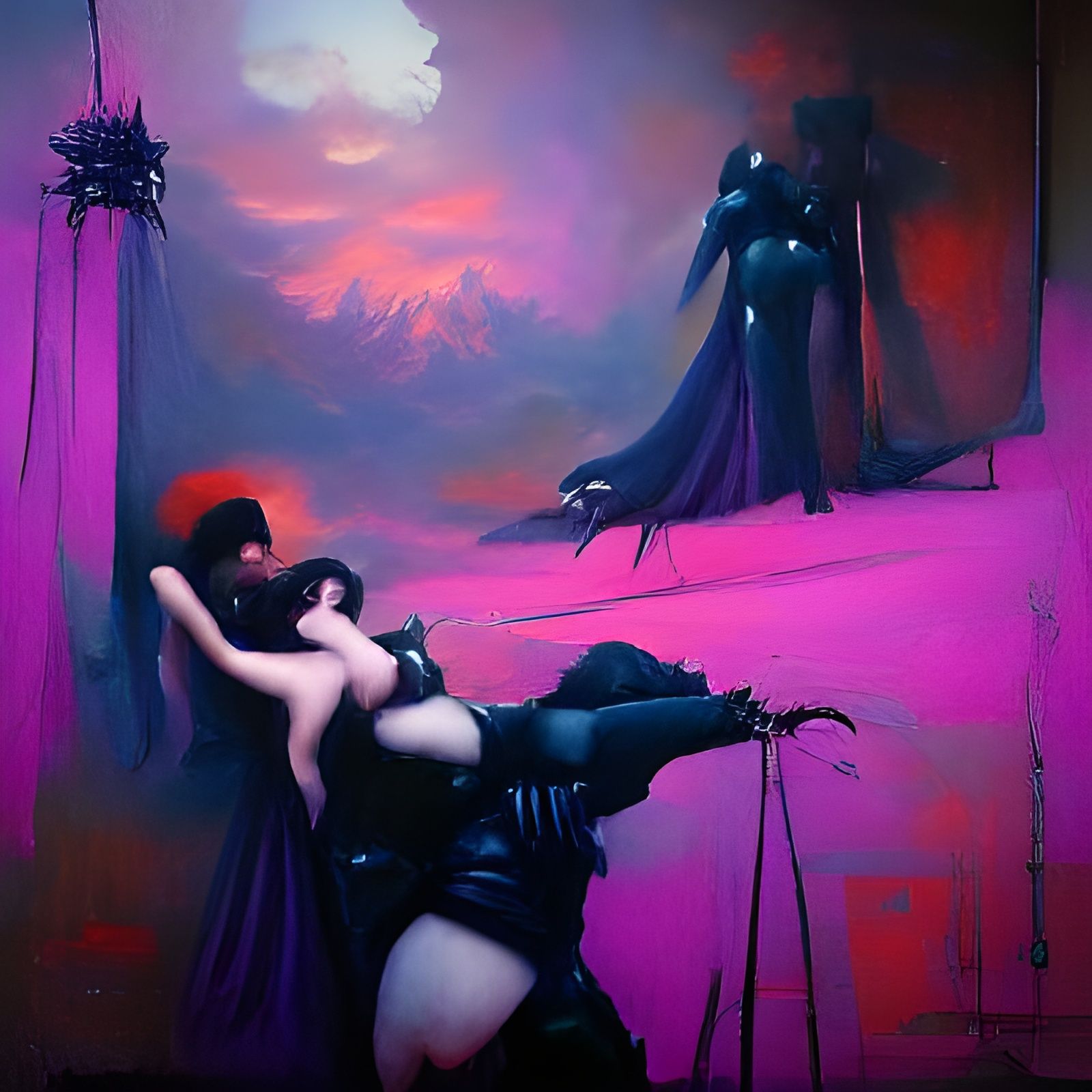 Erotic Goth Nude in a Sinister Synthwave Dream
