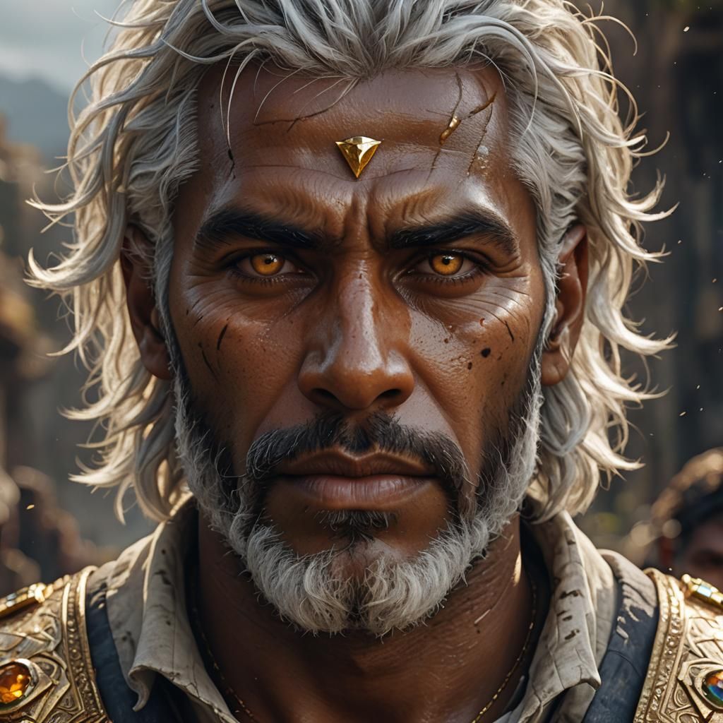 Hyperrealistic Portrait of a Man with Golden Eyes