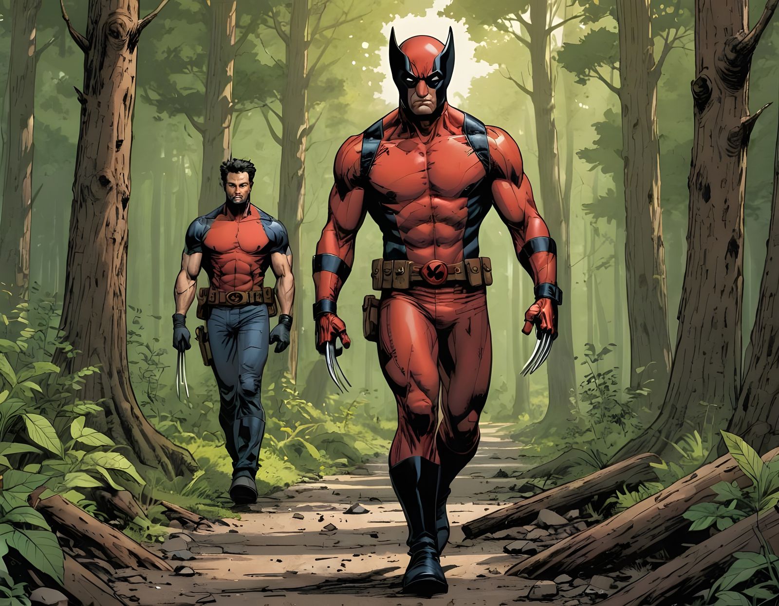 Wolverine and Deadpool in Comic Book Art
