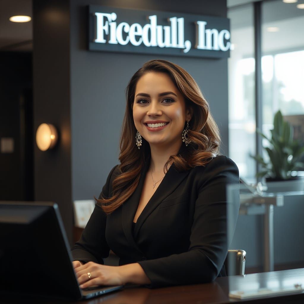 Elegant Secretary at Ficeduld Inc. in Hyperrealistic Style