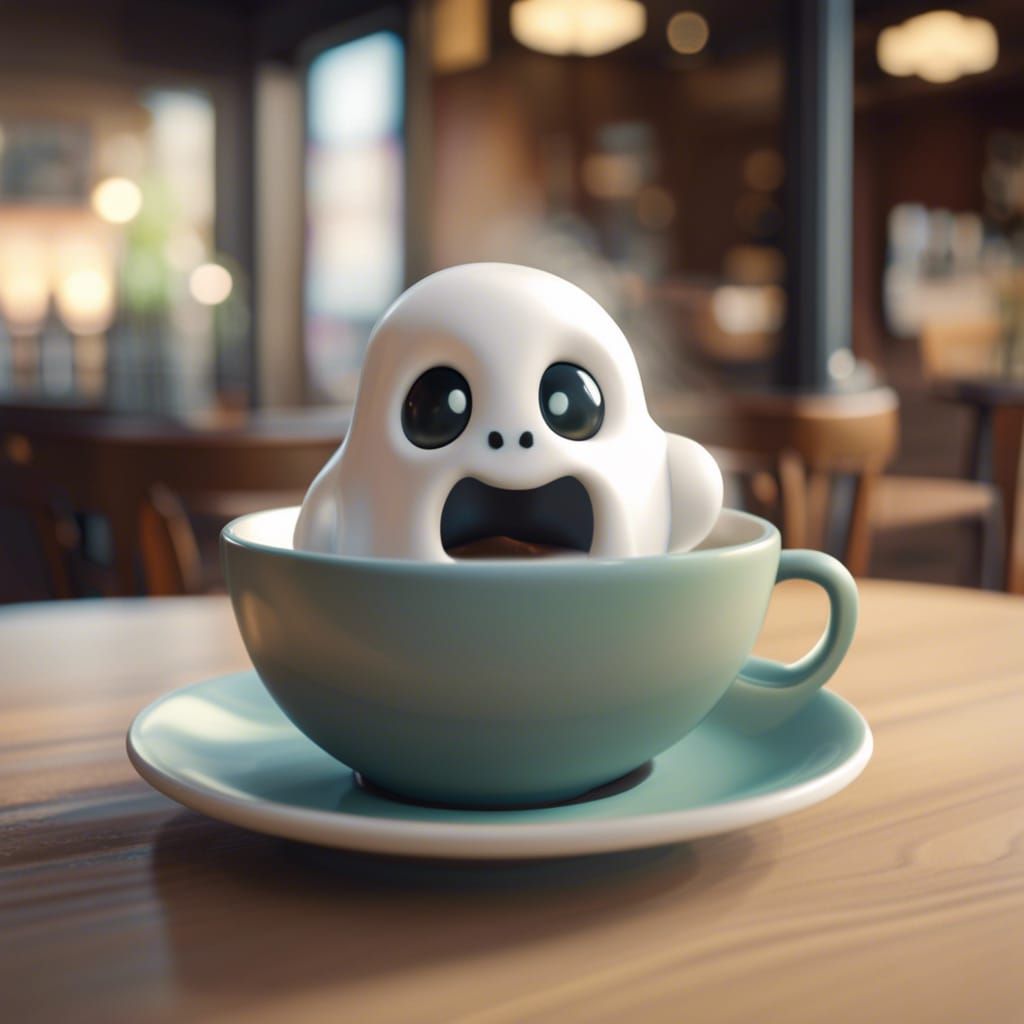 Cute Ghost in Coffee Cup, Realistic 8k
