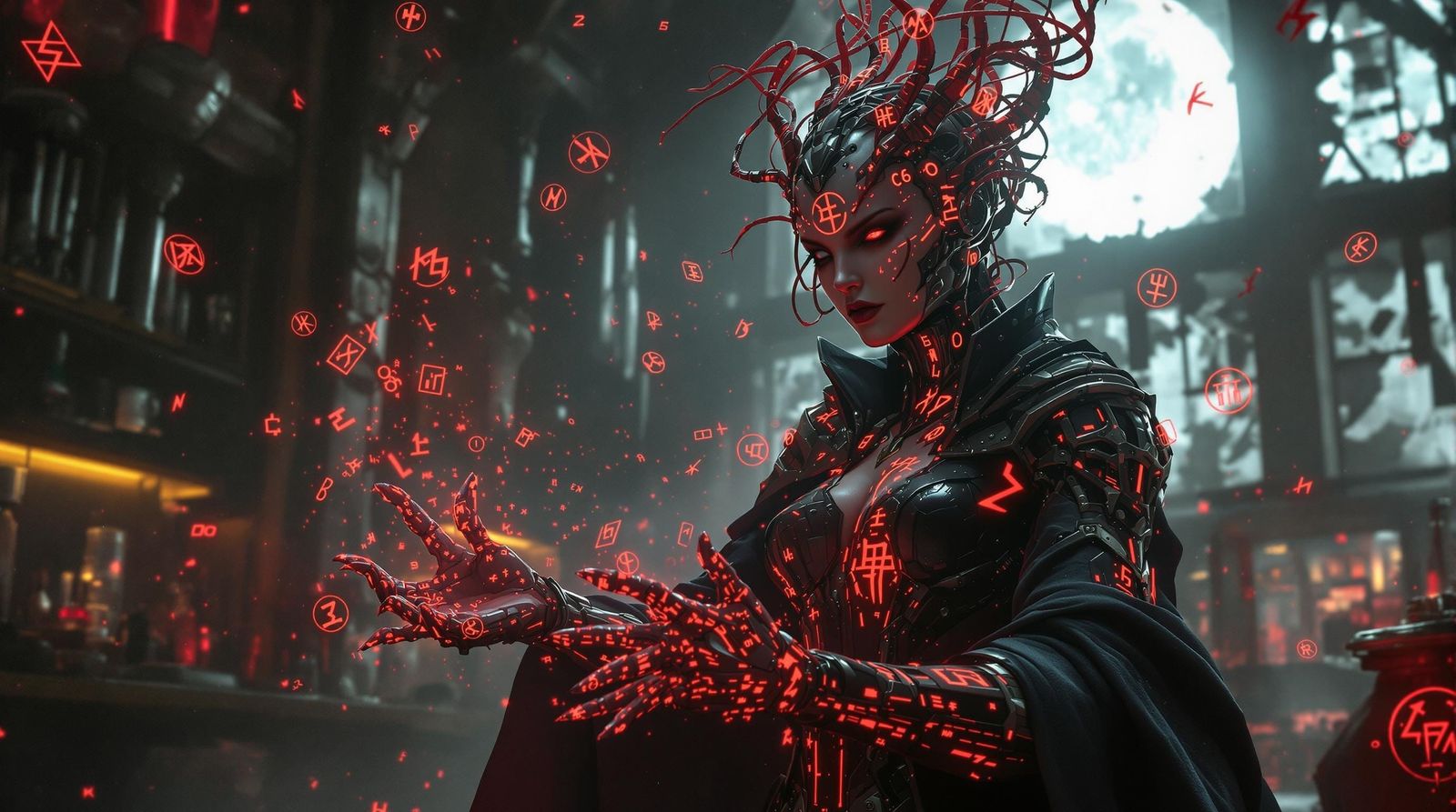 Sorceress in Dark Biopunk Laboratory