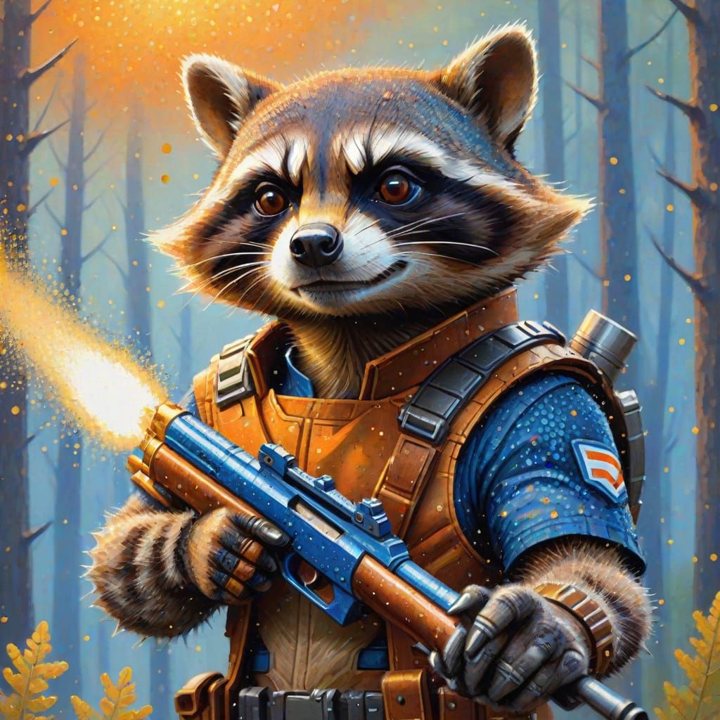 Rocket Raccoon Portrait in Pointillist Style
