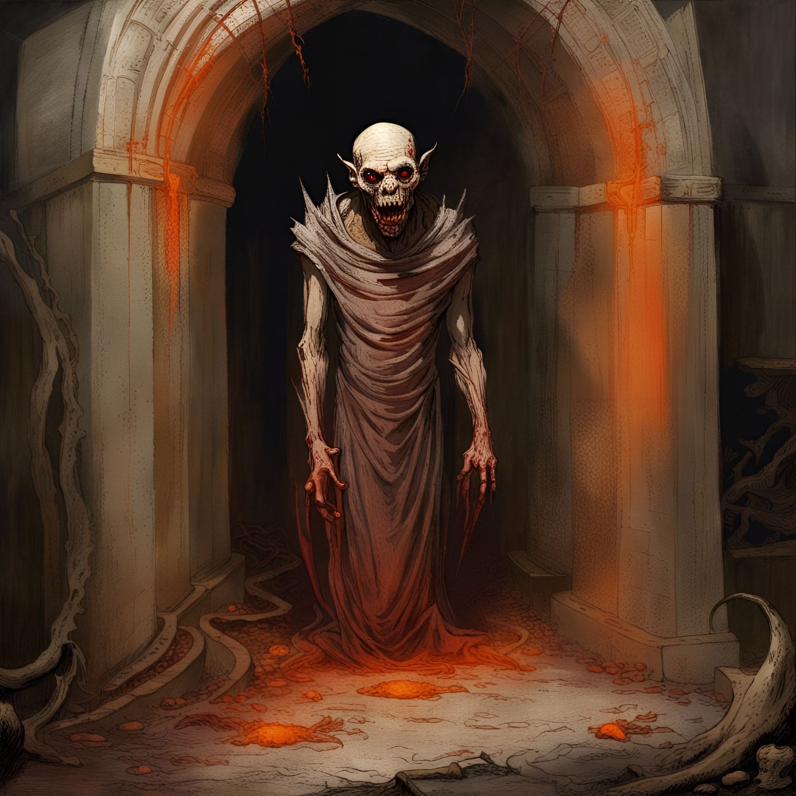 Decaying Bat-like Creature in Old Tomb